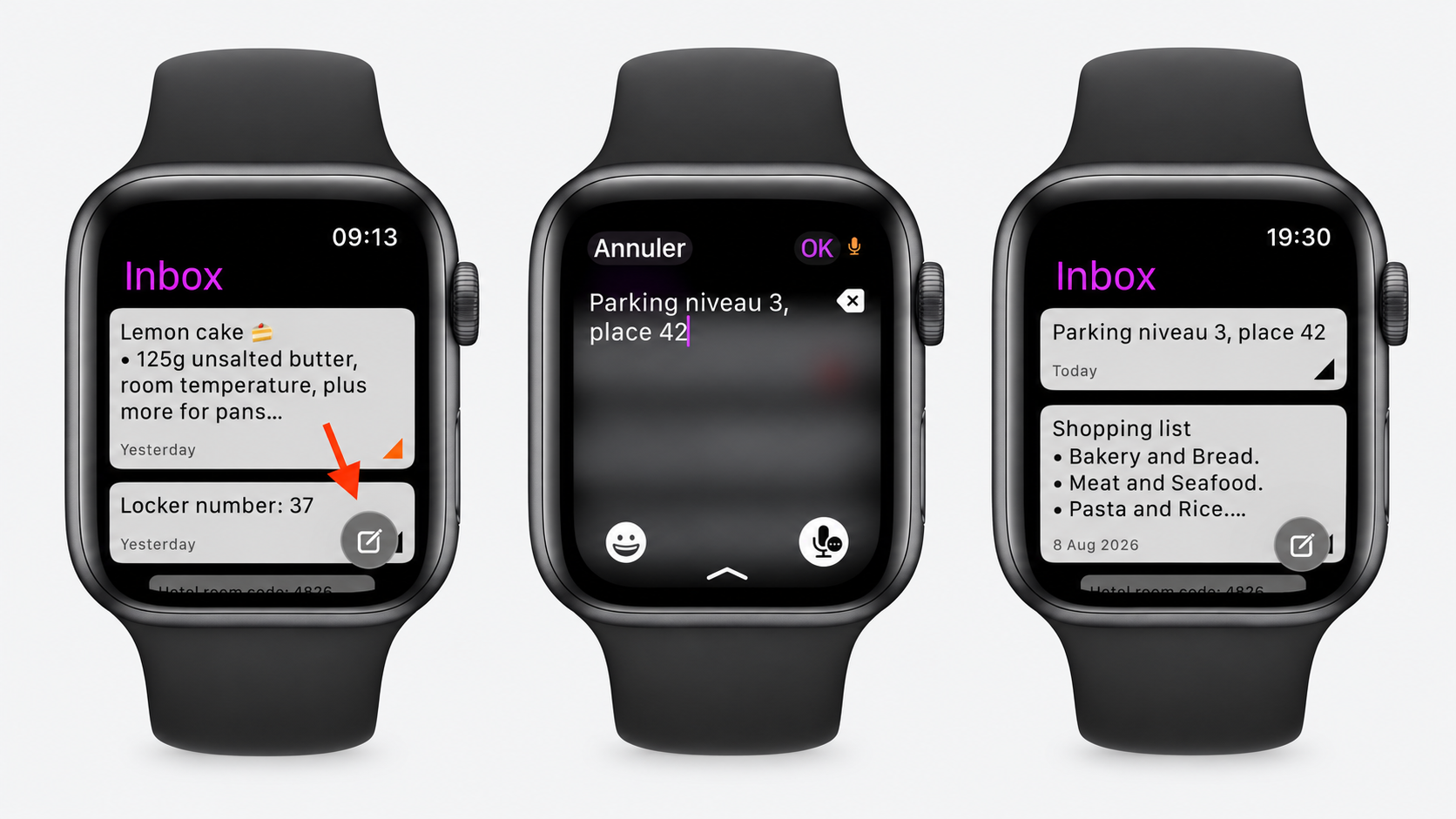 Prendre une note sur Apple Watch avec YepNoteS : création, dictée vocale et enregistrement dans Inbox